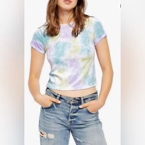 NWOT Free People Bright Eyes Velvet Tie Dye Tee Shirt, Size M